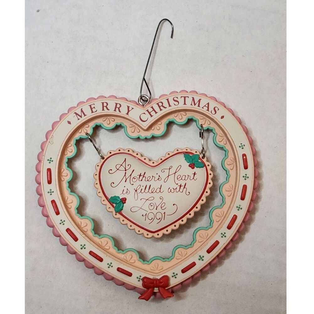 1991 Christmas Ornament “A Mother’s Heart Is Filled with Love” Heart Shape